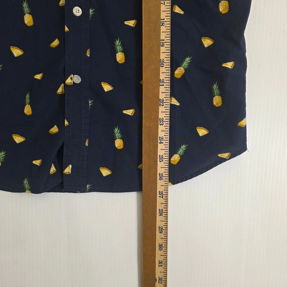 Banana‎ Republic Luxe Poplin Shirt Mens Small Blue Pineapple AOP Slim Fit Swing